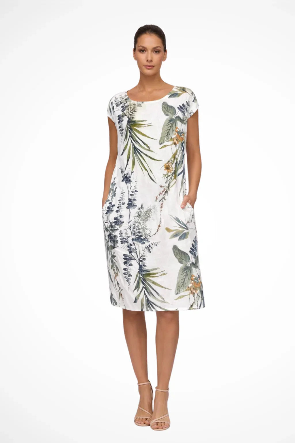Sharon | Floral Summer Midi Dress with Round Neck and Short Sleeves