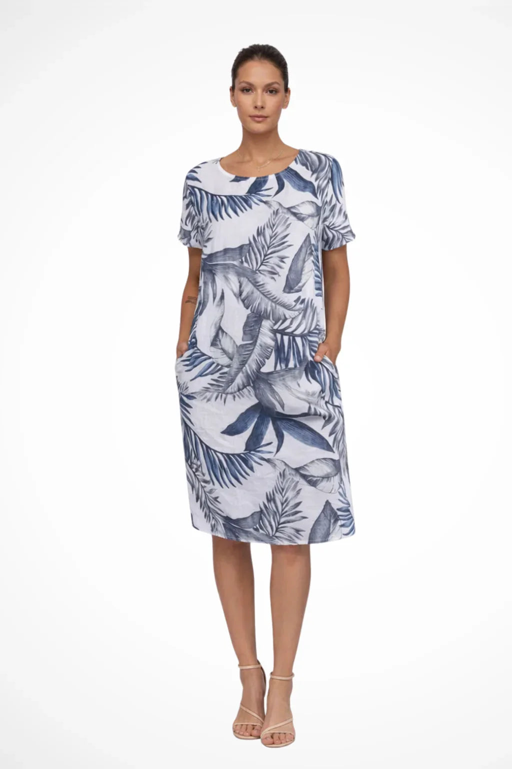 Sharon | Floral Summer Midi Dress with Round Neck and Short Sleeves
