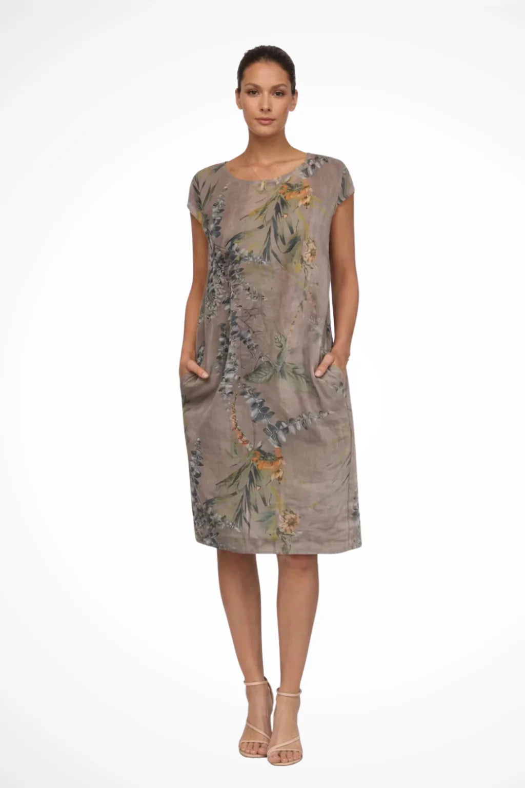 Sharon | Floral Summer Midi Dress with Round Neck and Short Sleeves