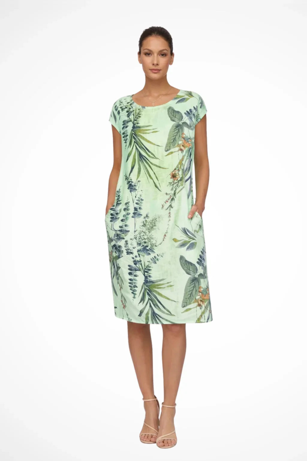 Sharon | Floral Summer Midi Dress with Round Neck and Short Sleeves