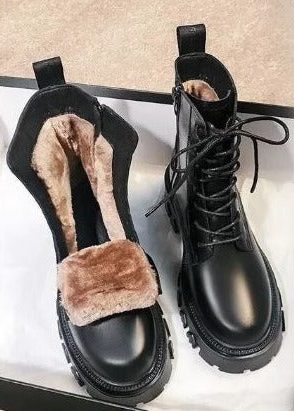 Sharon | Fur-Cuffed Lace-Up Ankle Winter Boots for Women