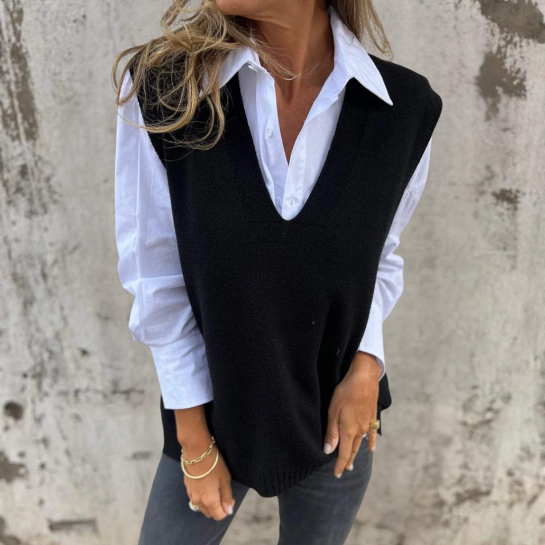 Sharon | Ribbed Knit Oversized Vest with V-Neck for Women