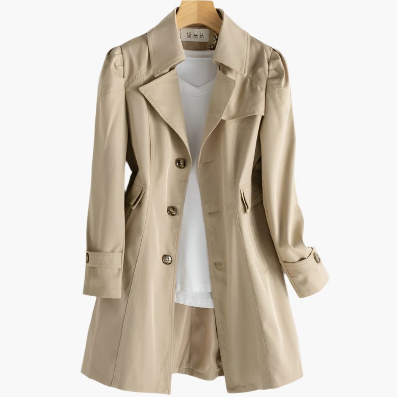 Shoshana | Long Trench Coat with Button-Down and Lapel Collar for Women