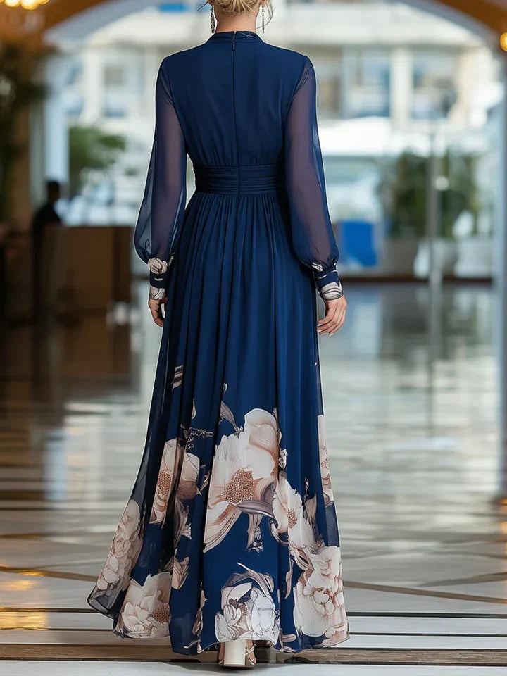 Sian | V-Neck Floral Wedding Guest Maxi Dress with Long Sleeves