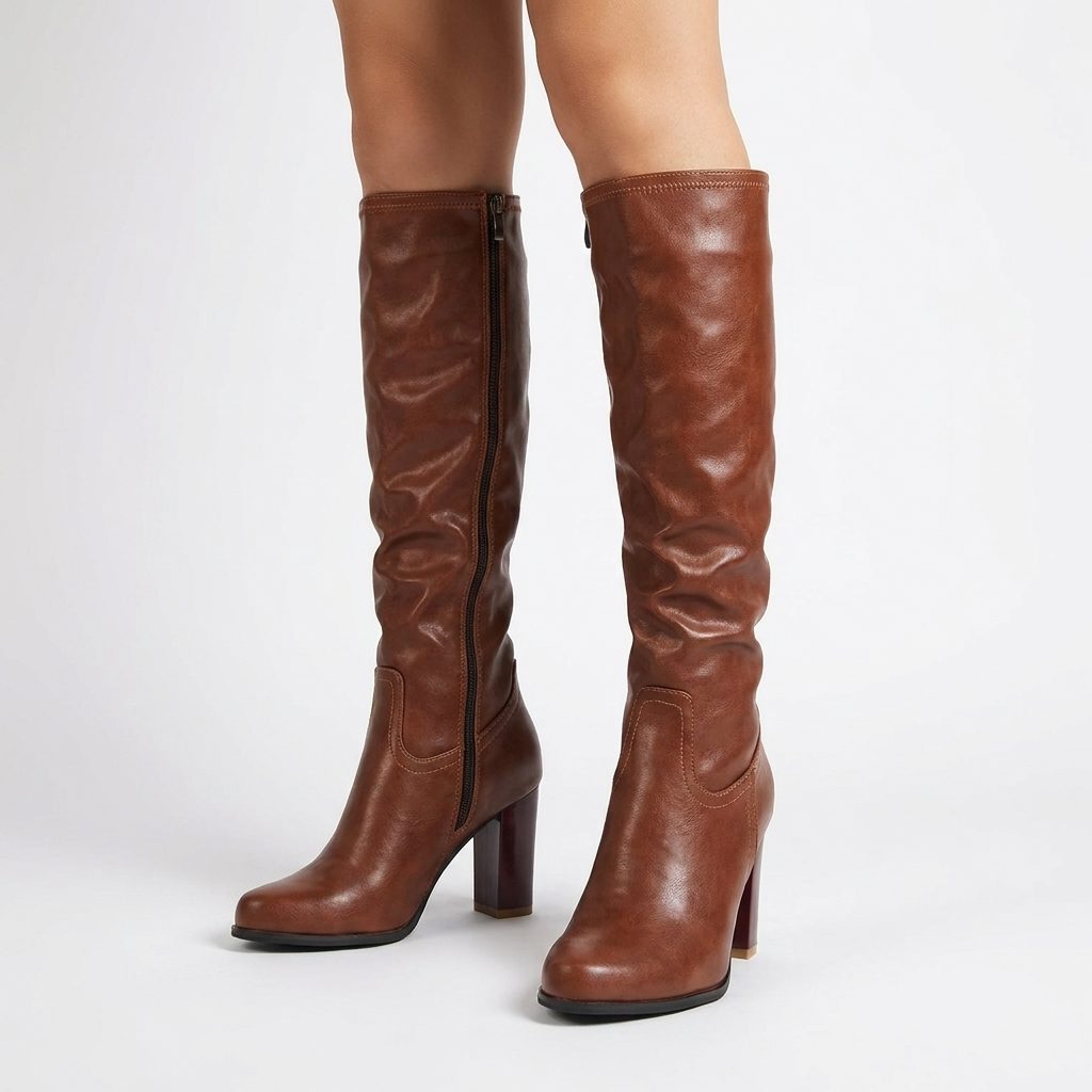 Sibylla | Block Heel Knee High Boots with Round Toe for Women