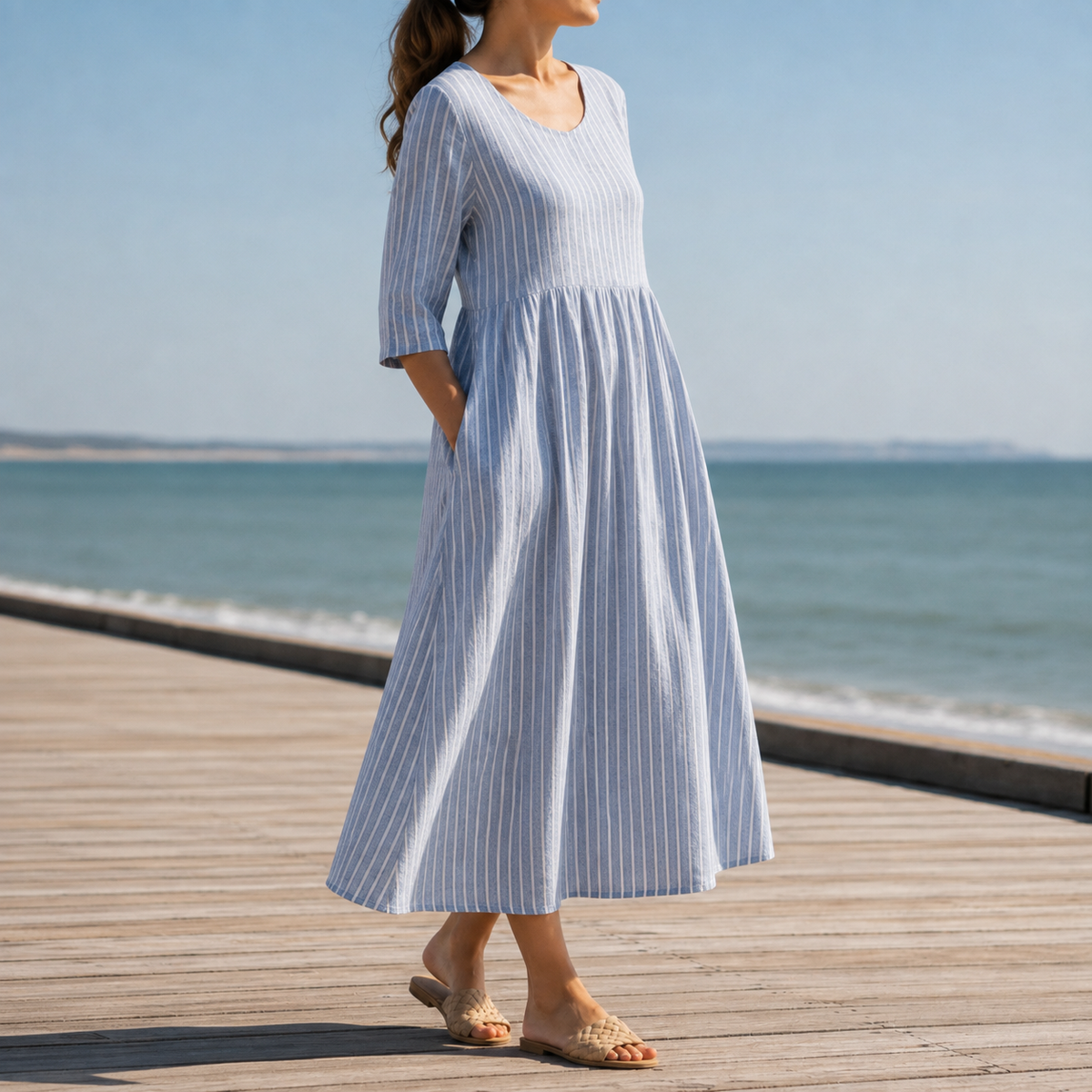 Limassol Striped Flowy Midi Dress