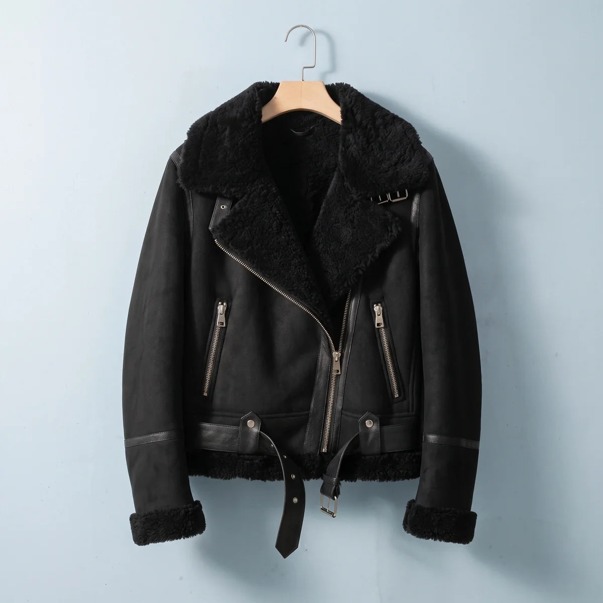 Sienna Belted Faux Shearling Aviator Jacket