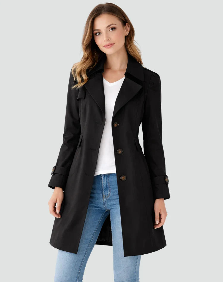 Sienna | Women's Classic Trench Coat with Lapel Collar and Button Detailing