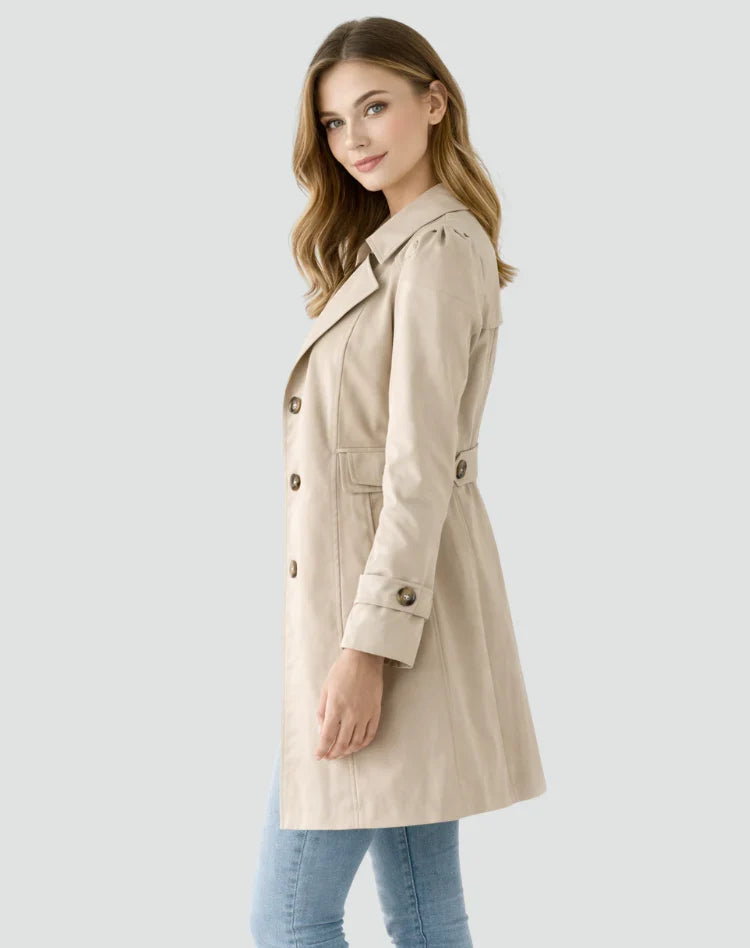 Sienna | Women's Classic Trench Coat with Lapel Collar and Button Detailing