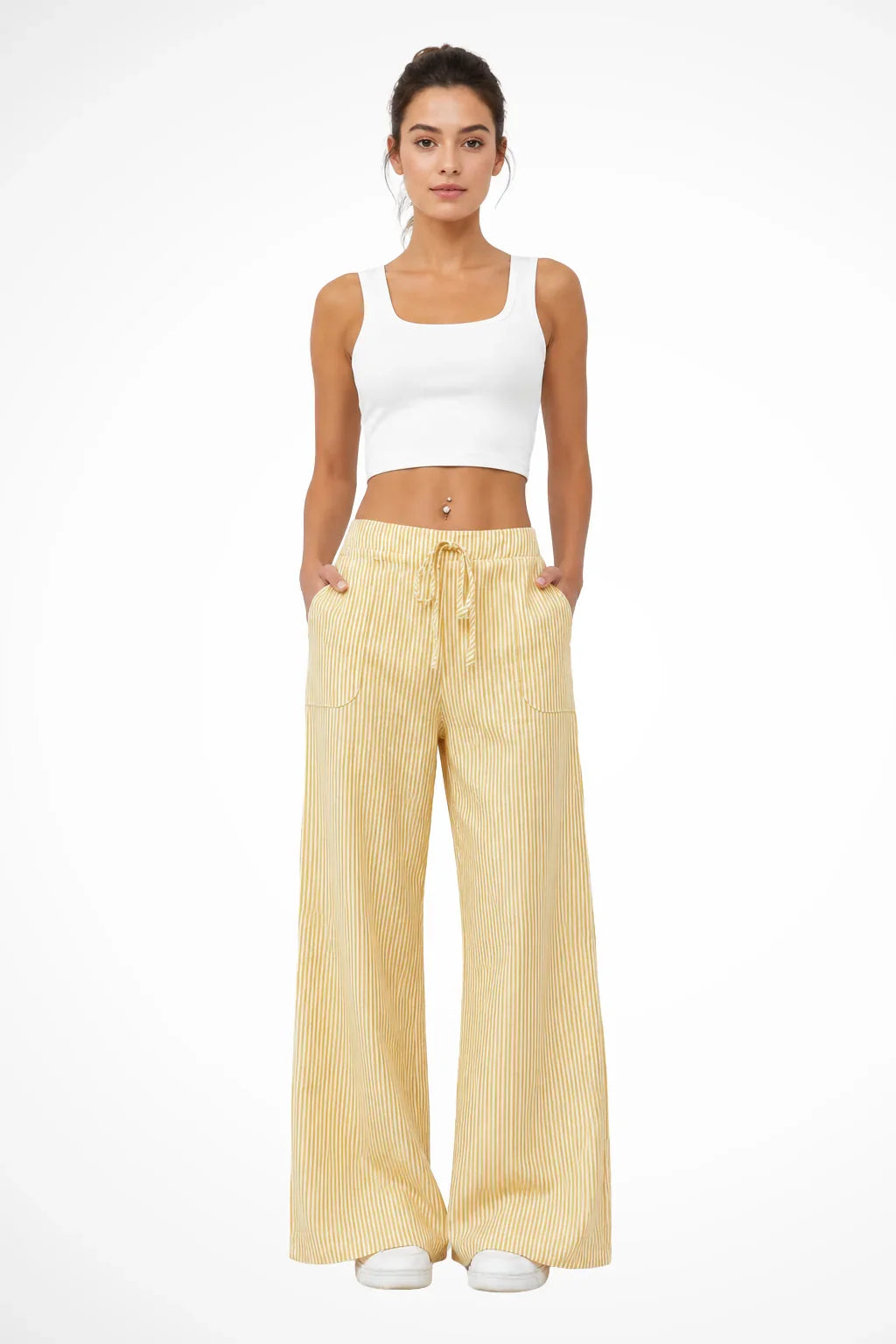 Sienna | Women's Striped Wide Leg Trouser with Drawstring Waist and Side Pockets