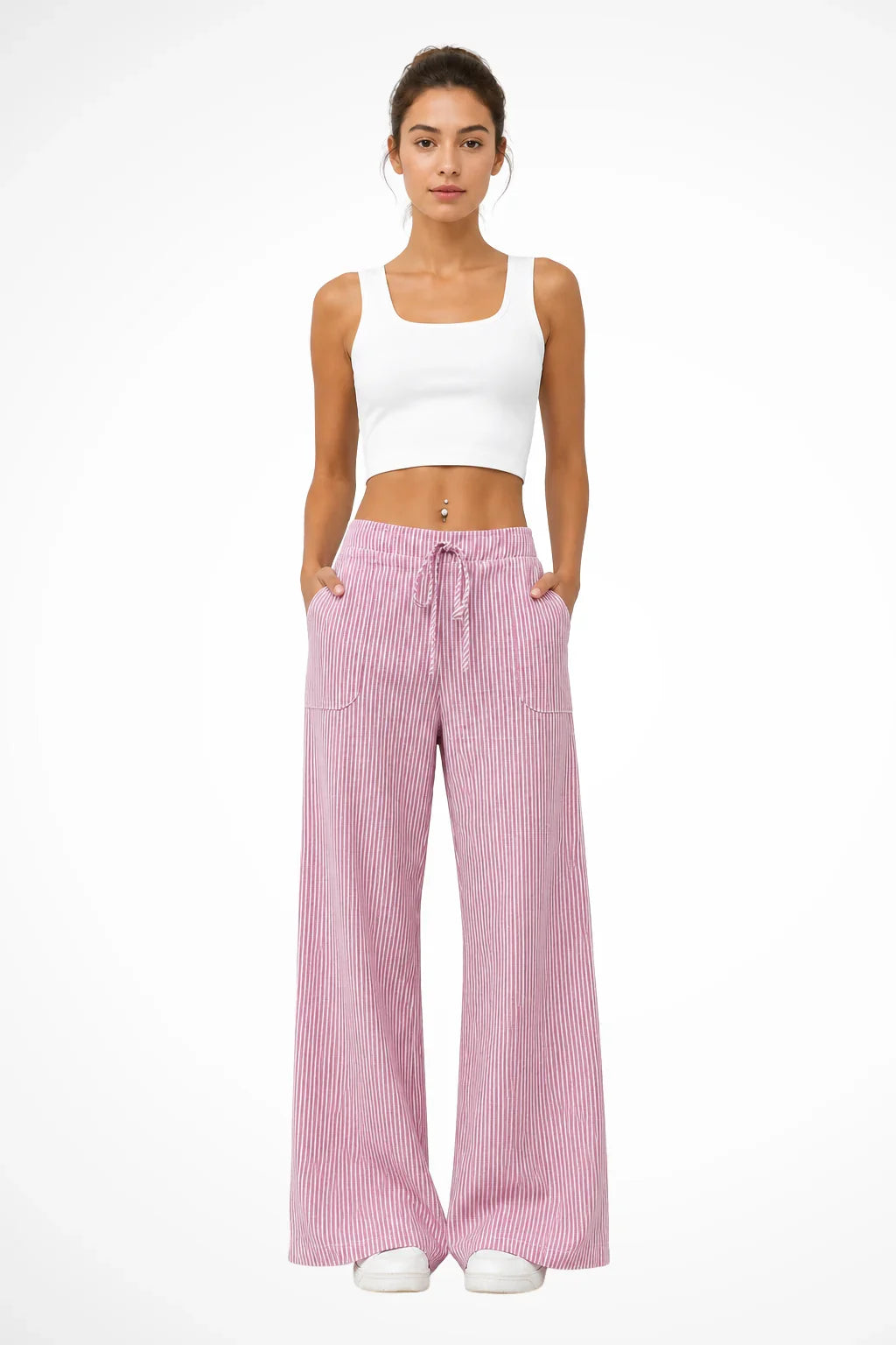 Sienna | Women's Striped Wide Leg Trouser with Drawstring Waist and Side Pockets
