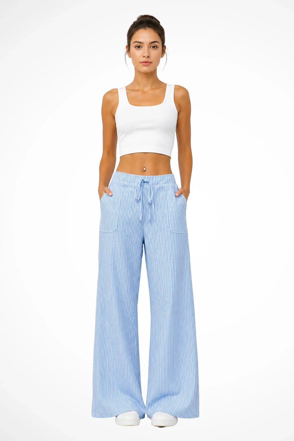 Sienna | Women's Striped Wide Leg Trouser with Drawstring Waist and Side Pockets