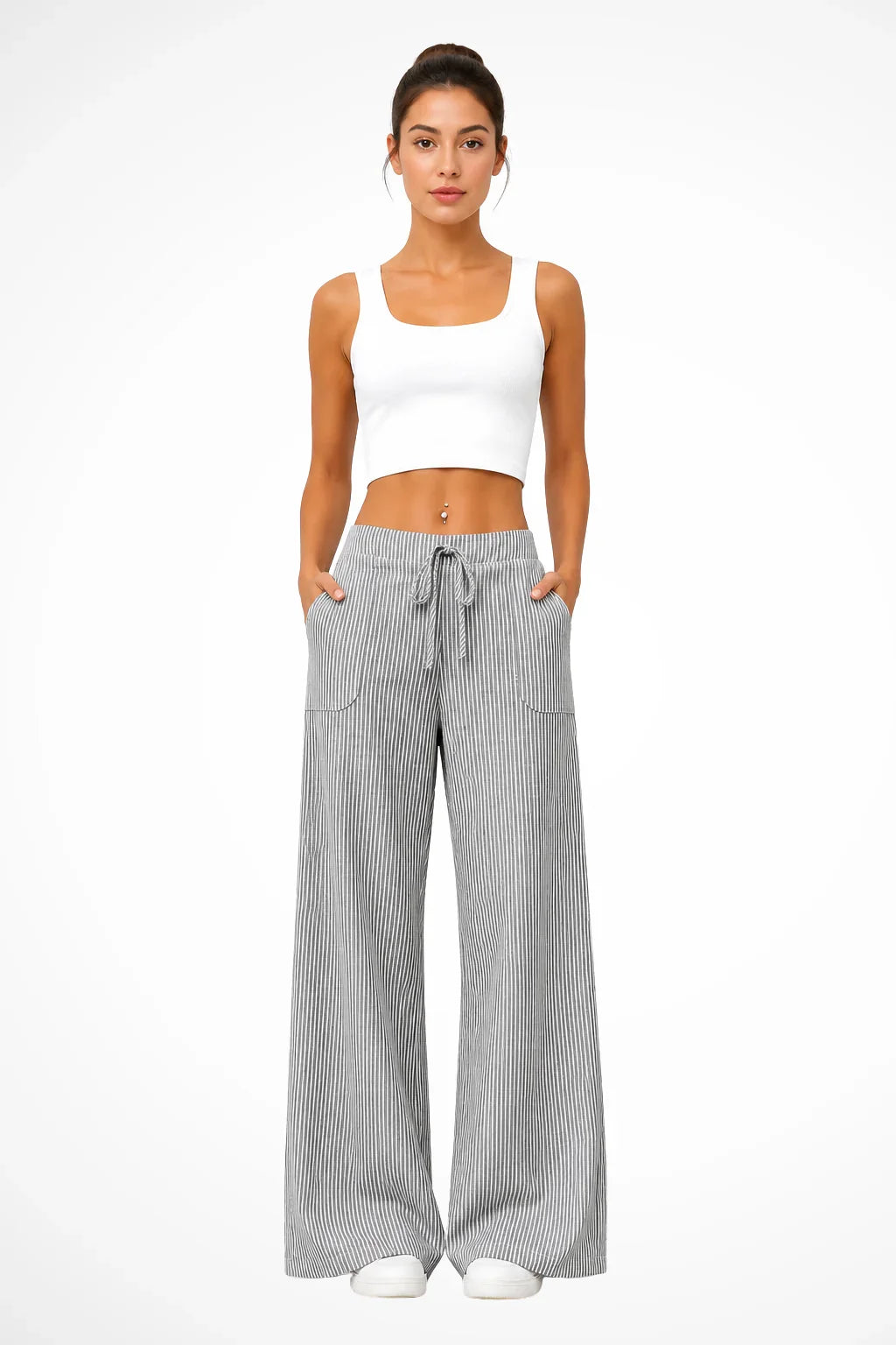Sienna | Women's Striped Wide Leg Trouser with Drawstring Waist and Side Pockets