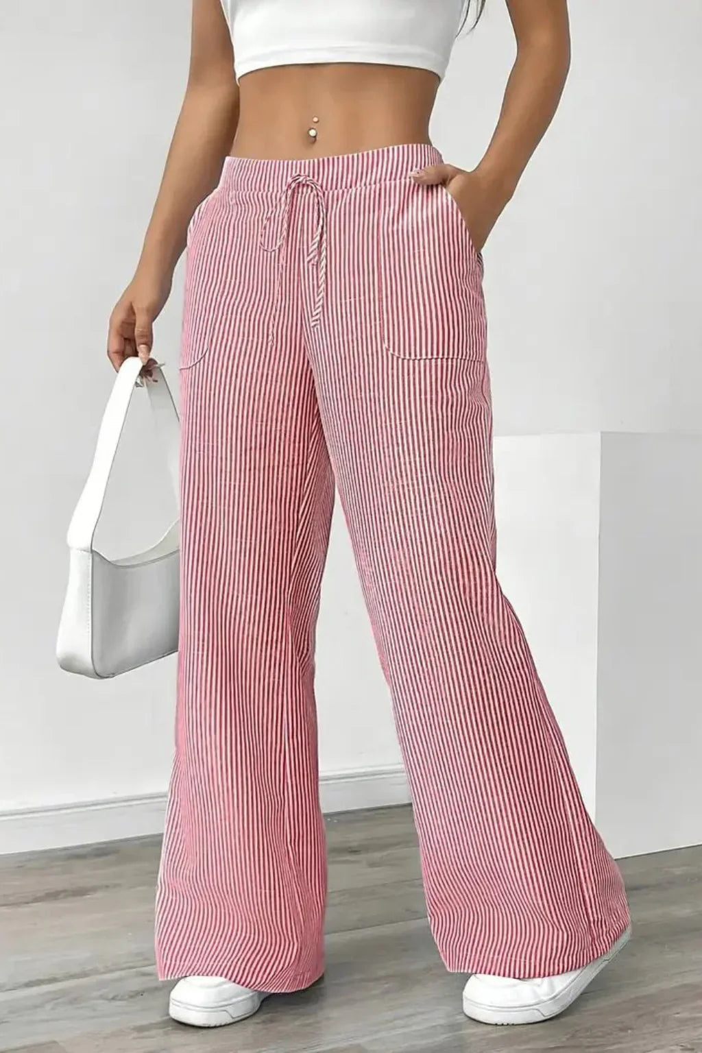 Sienna | Women's Striped Wide Leg Trouser with Drawstring Waist and Side Pockets