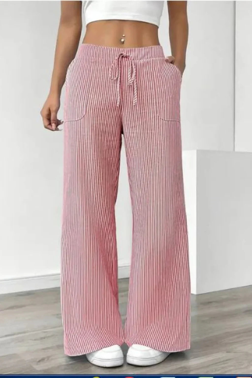 Sienna | Women's Striped Wide Leg Trouser with Drawstring Waist and Side Pockets