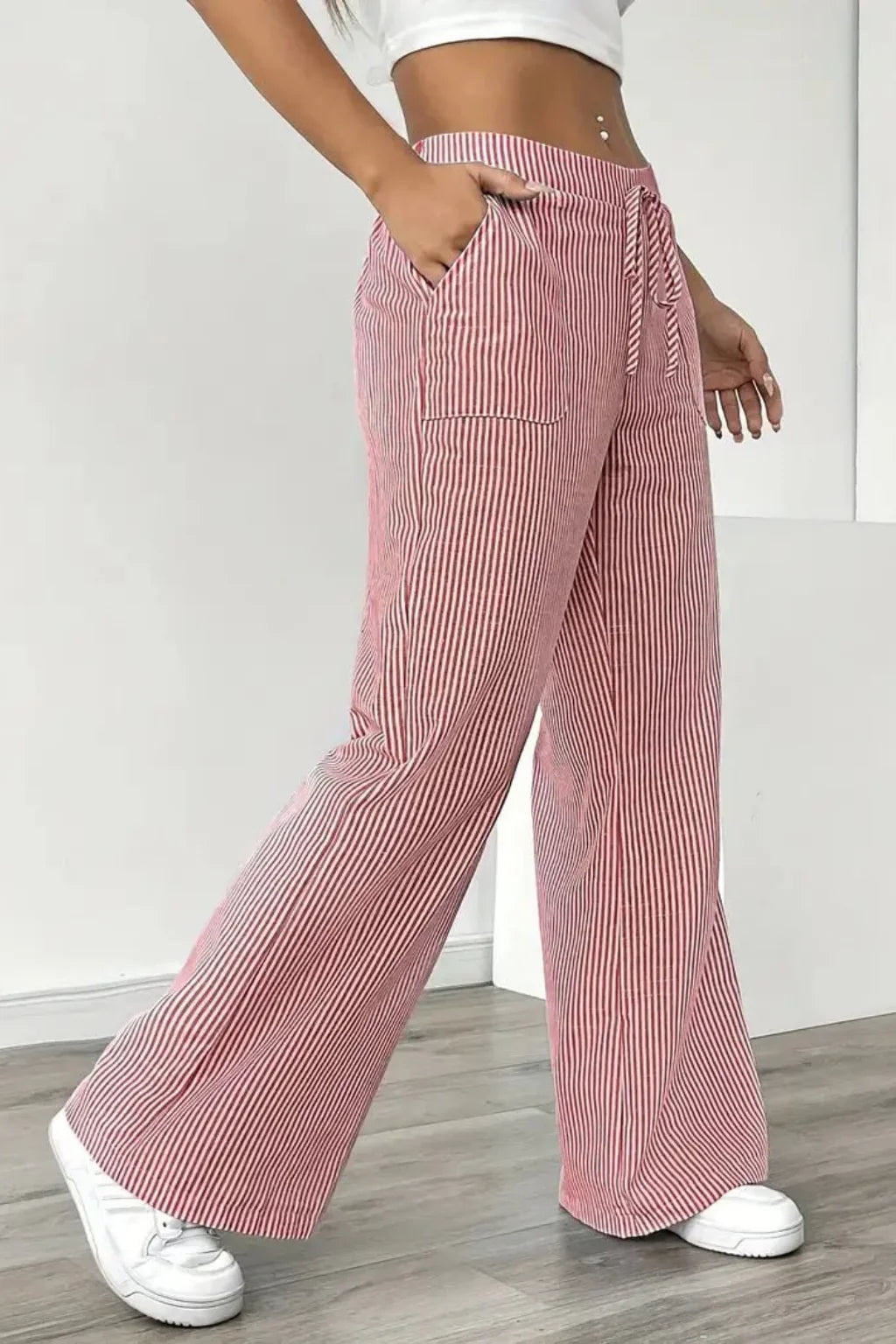 Sienna | Women's Striped Wide Leg Trouser with Drawstring Waist and Side Pockets