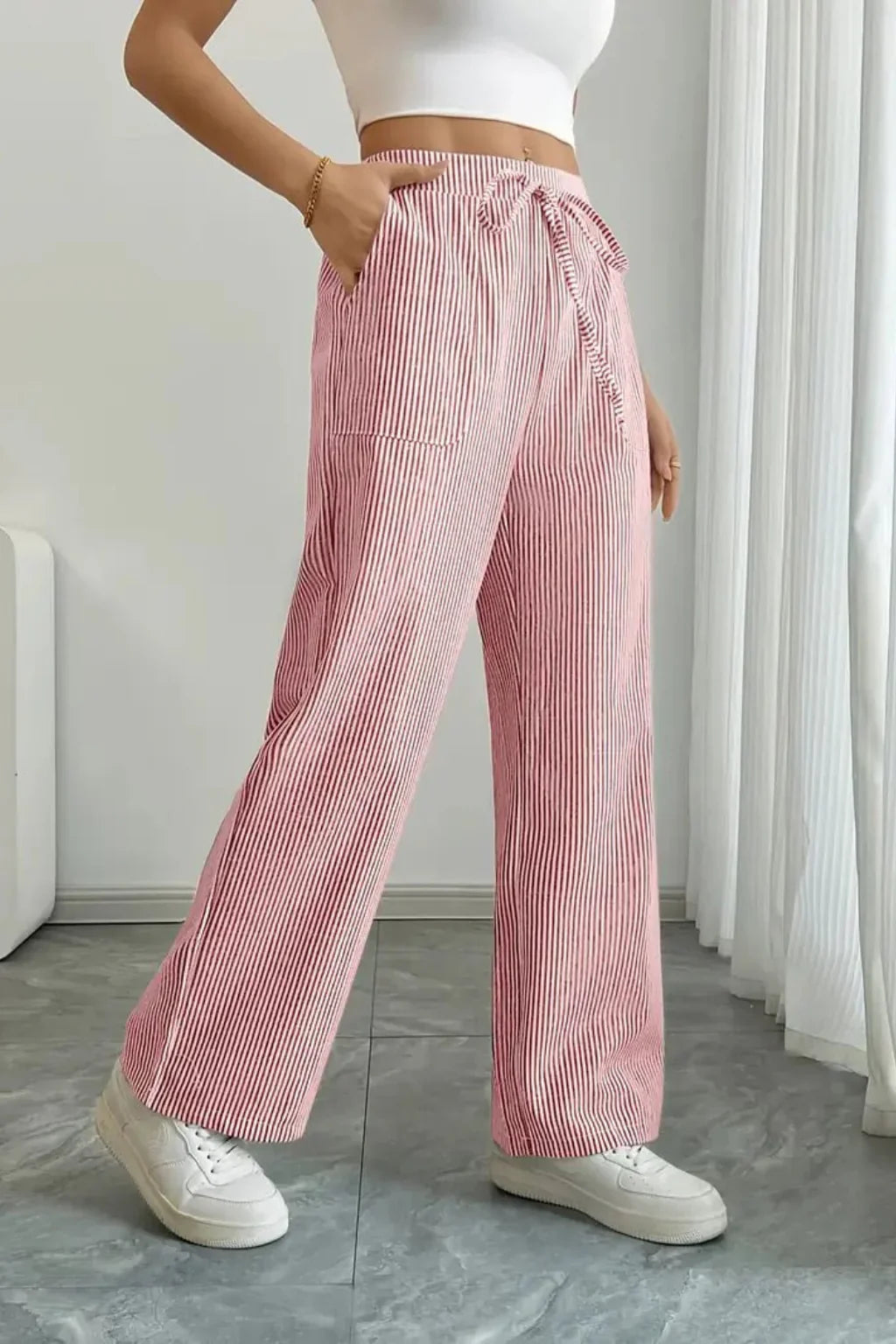 Sienna | Women's Striped Wide Leg Trouser with Drawstring Waist and Side Pockets