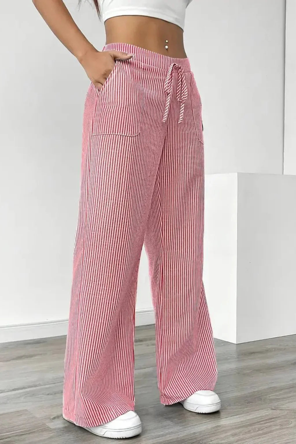 Sienna | Women's Striped Wide Leg Trouser with Drawstring Waist and Side Pockets