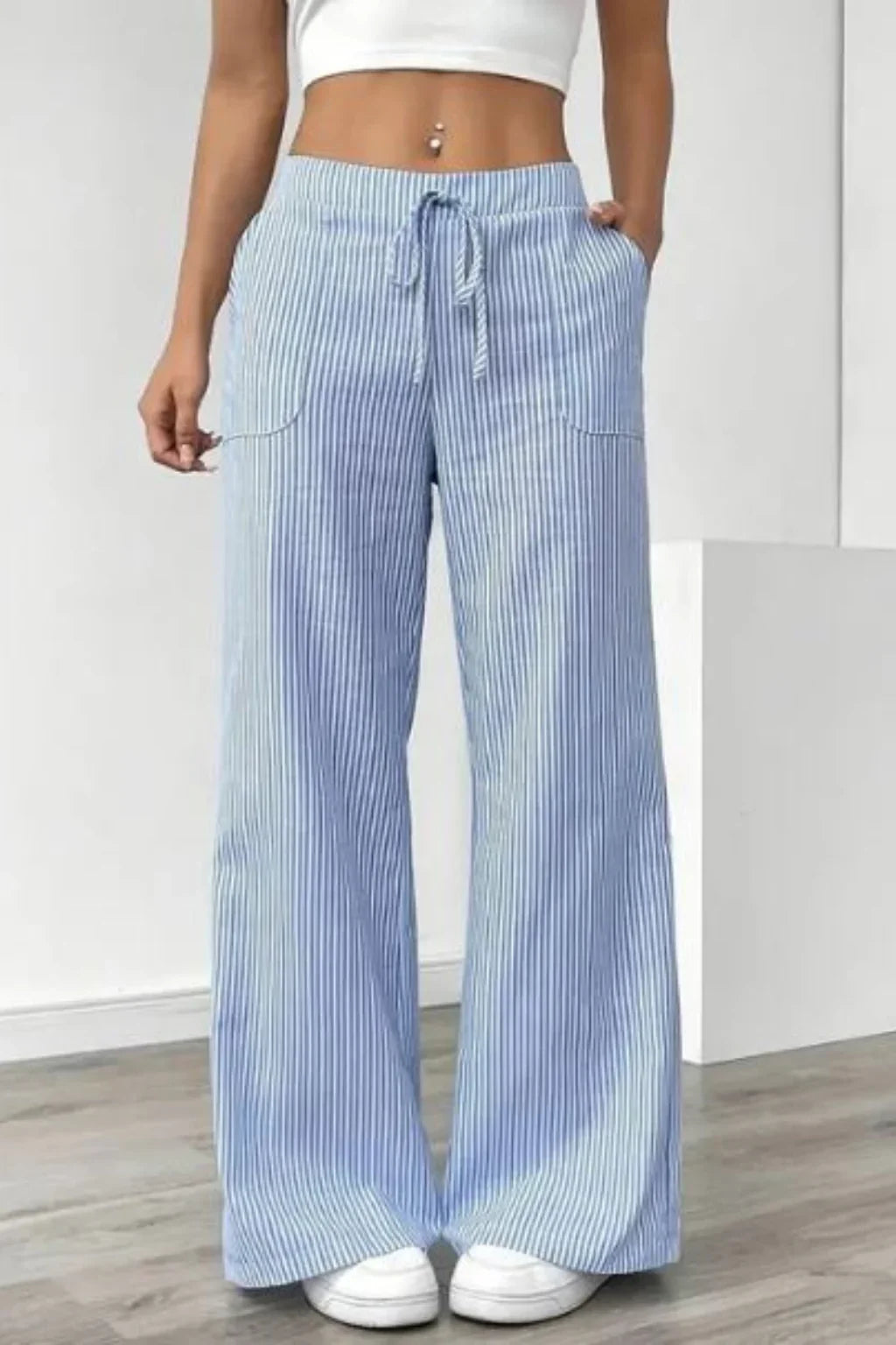 Sienna | Women's Striped Wide Leg Trouser with Drawstring Waist and Side Pockets