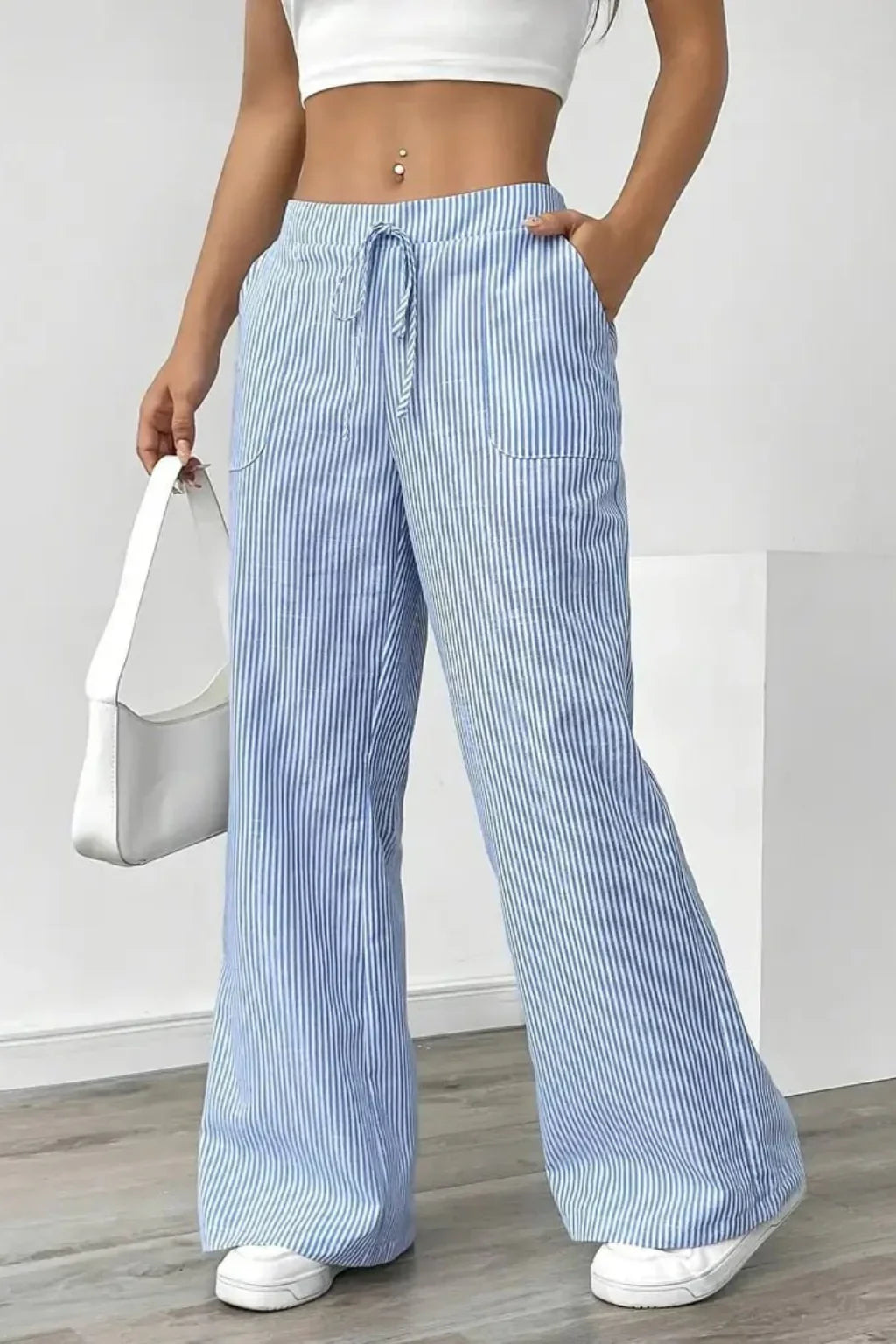 Sienna | Women's Striped Wide Leg Trouser with Drawstring Waist and Side Pockets