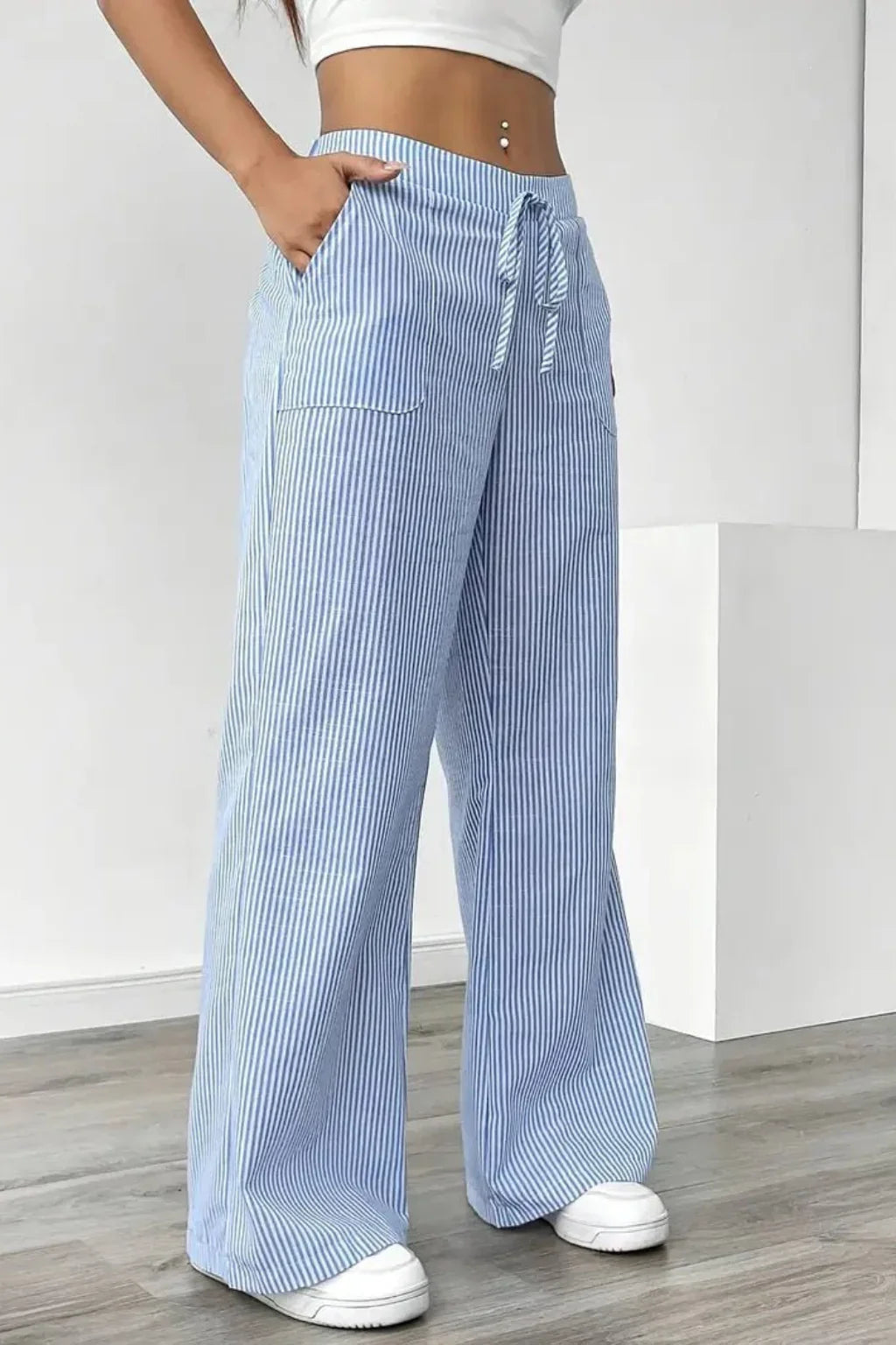 Sienna | Women's Striped Wide Leg Trouser with Drawstring Waist and Side Pockets
