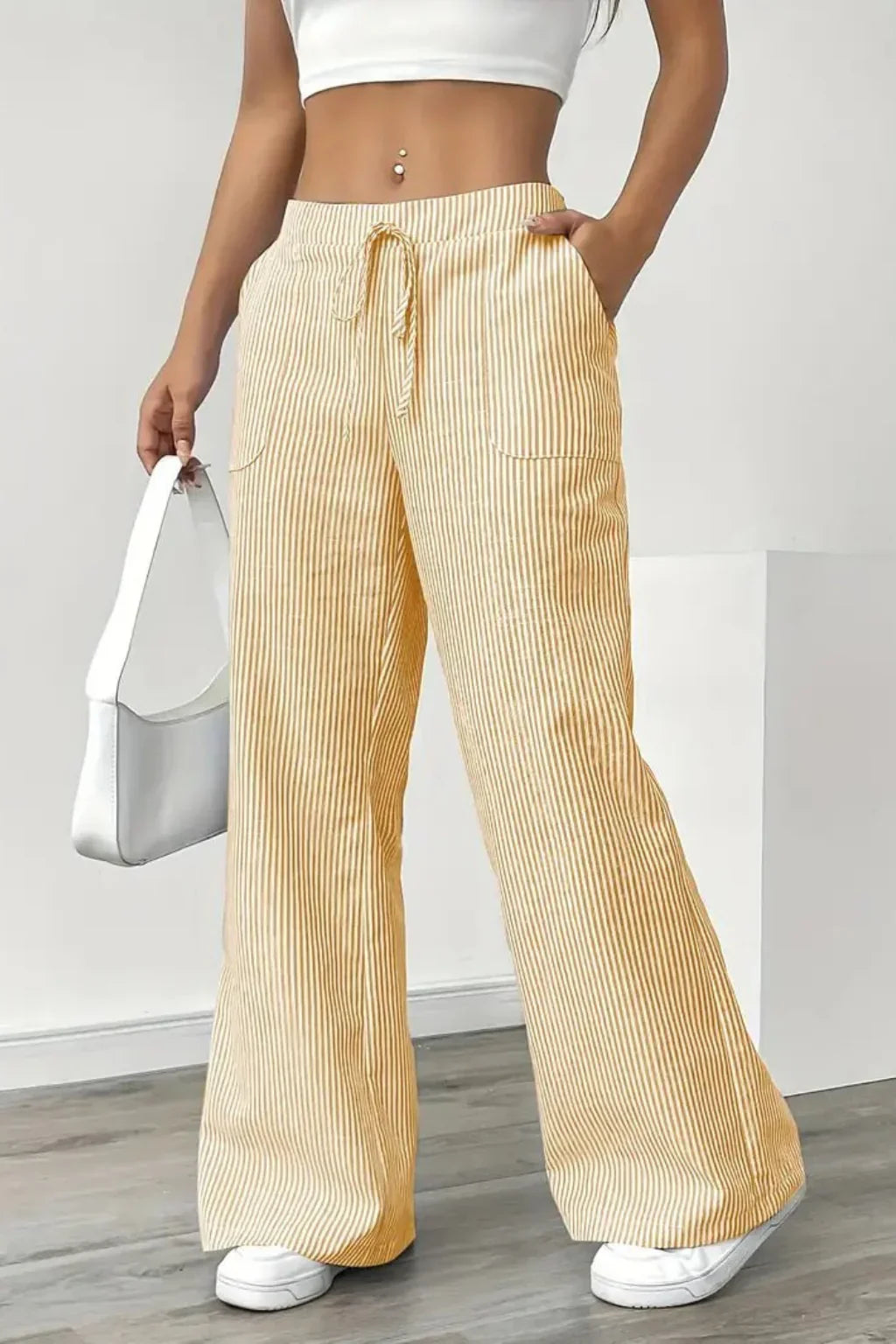 Sienna | Women's Striped Wide Leg Trouser with Drawstring Waist and Side Pockets