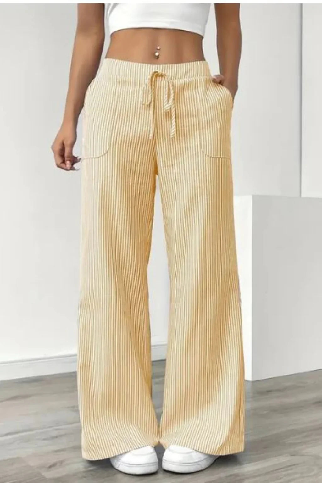Sienna | Women's Striped Wide Leg Trouser with Drawstring Waist and Side Pockets