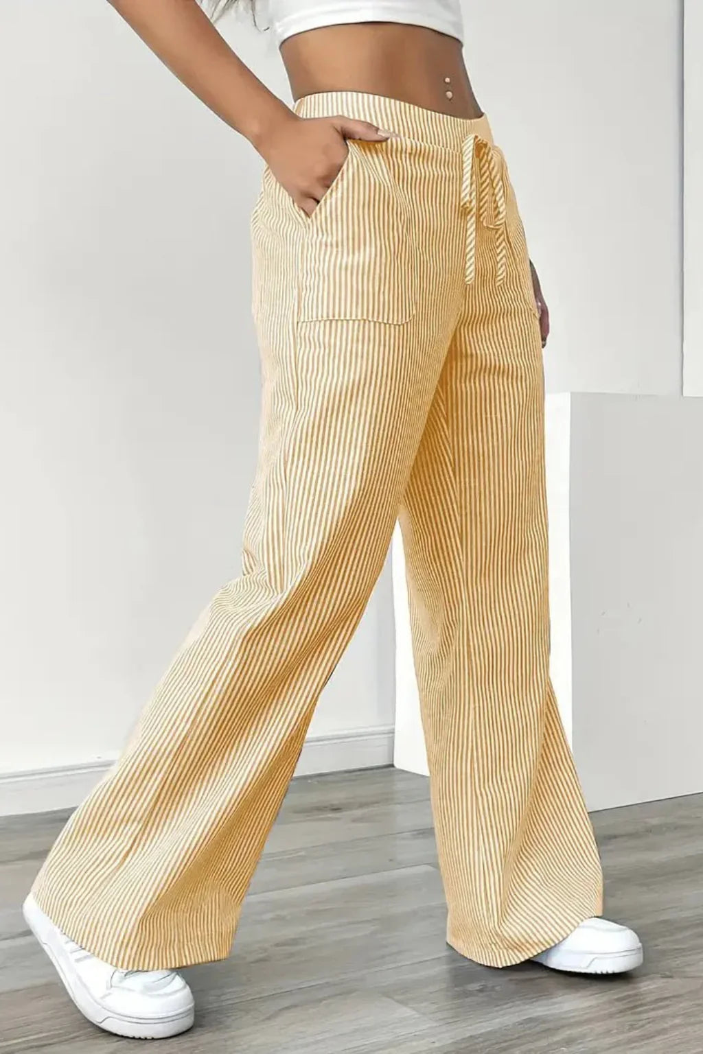 Sienna | Women's Striped Wide Leg Trouser with Drawstring Waist and Side Pockets