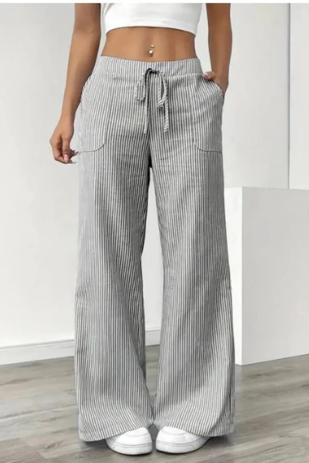 Sienna | Women's Striped Wide Leg Trouser with Drawstring Waist and Side Pockets