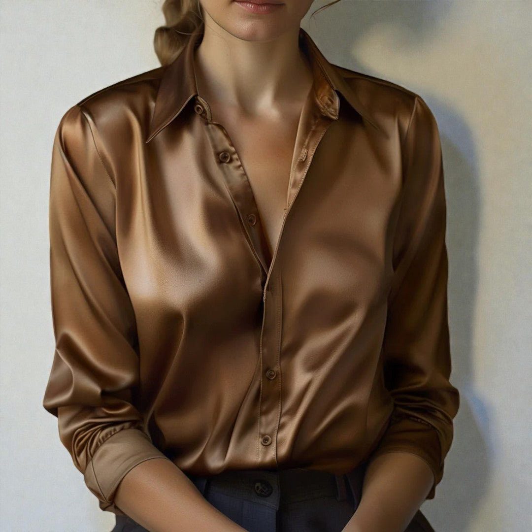Sinem | Satin Blouse with Button-Up and Collar for Women