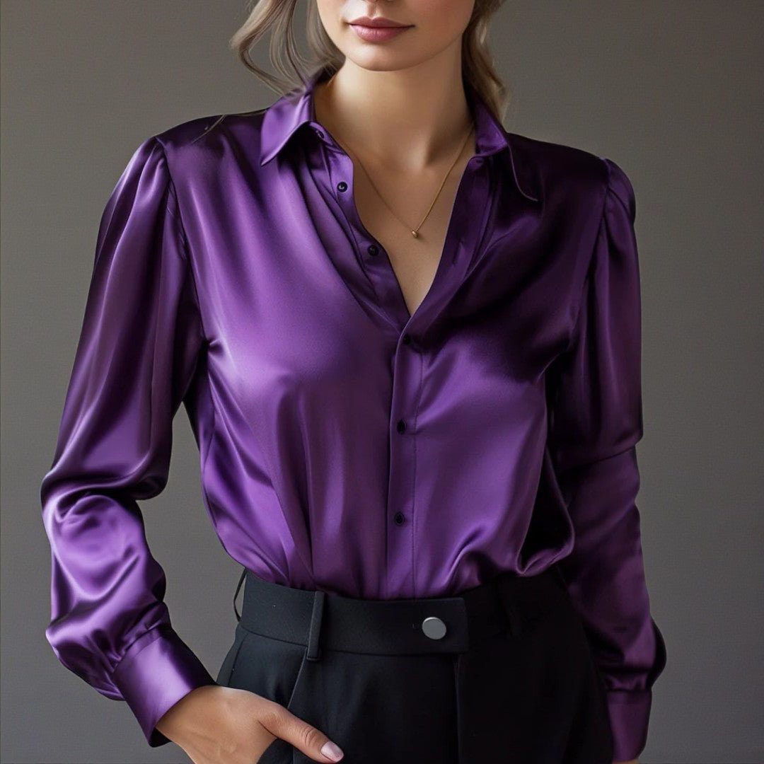 Sinem | Satin Blouse with Button-Up and Collar for Women