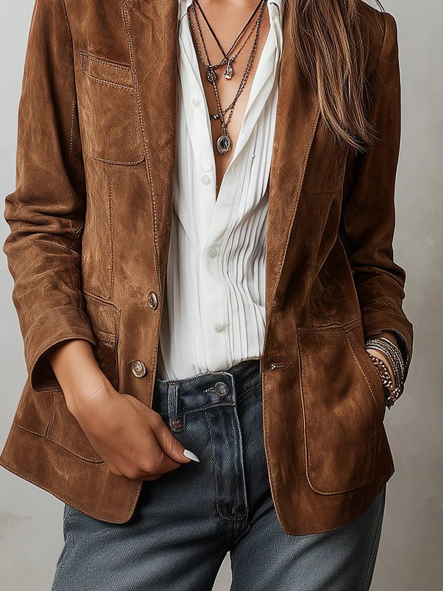 Cora | Faux Suede Single-Breasted Blazer for Women
