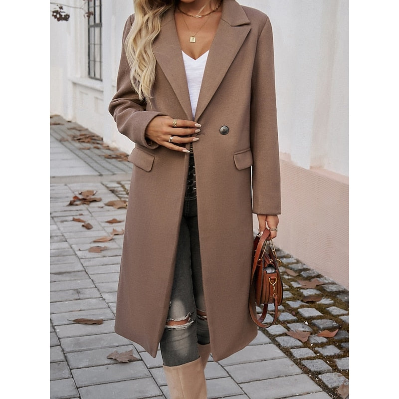 Long Women's Coat with Down Filling and Button Front | Breathable Fabric, Pockets | For Winter | Size S-XL