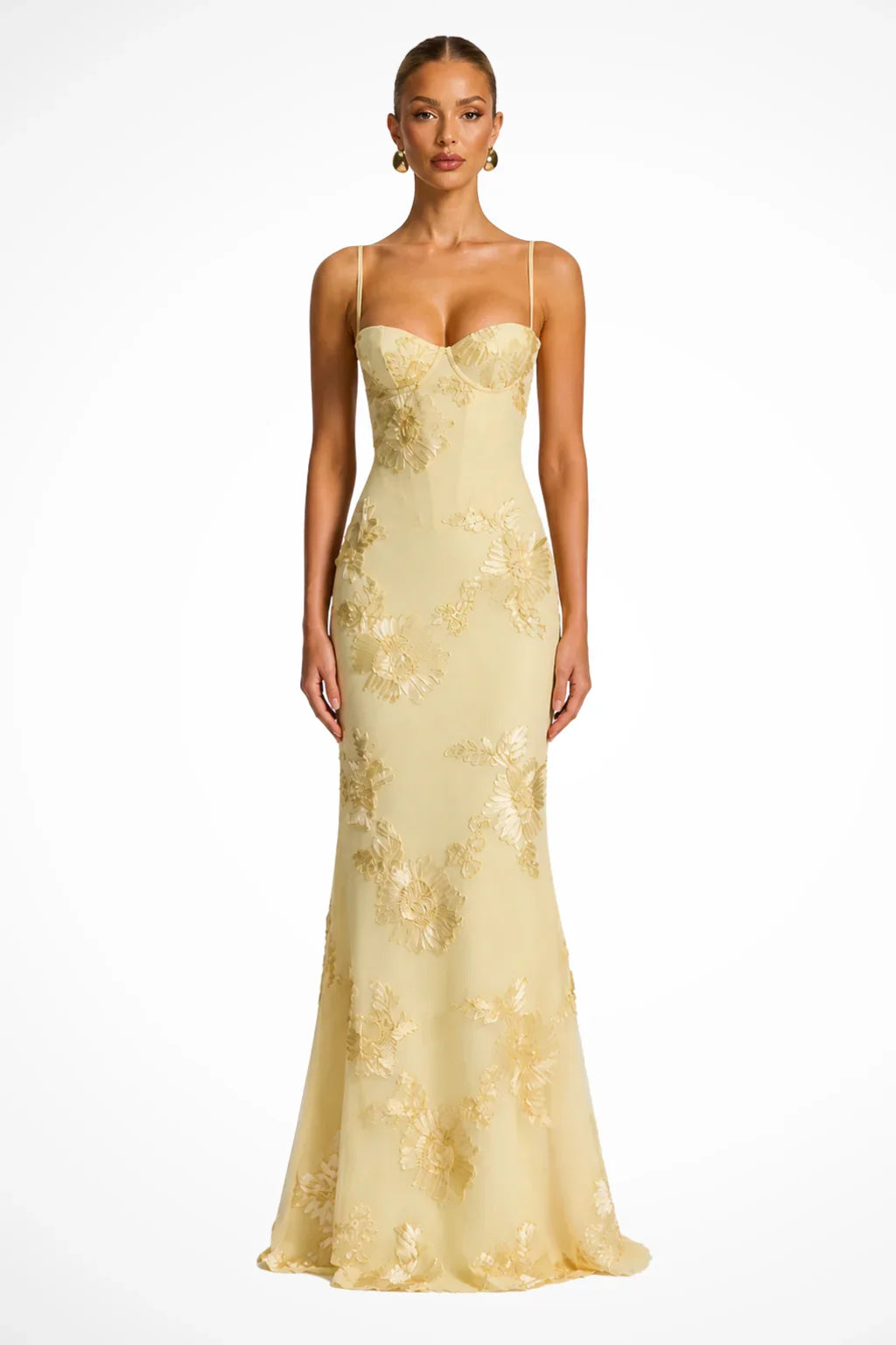 Skye | Floral Embroidered Corset Wedding Guest Maxi Dress with Cami Straps