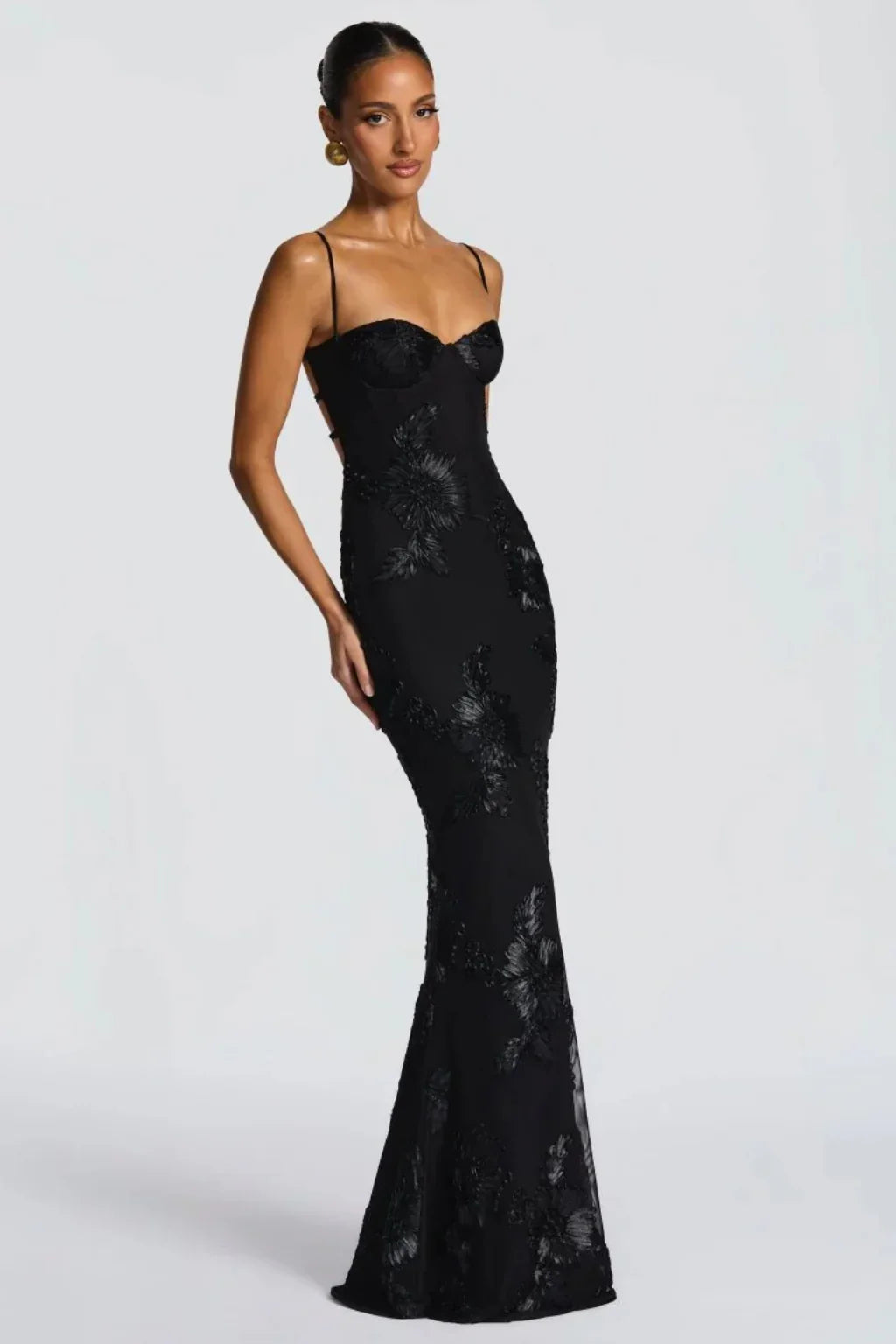 Skye | Floral Embroidered Corset Wedding Guest Maxi Dress with Cami Straps