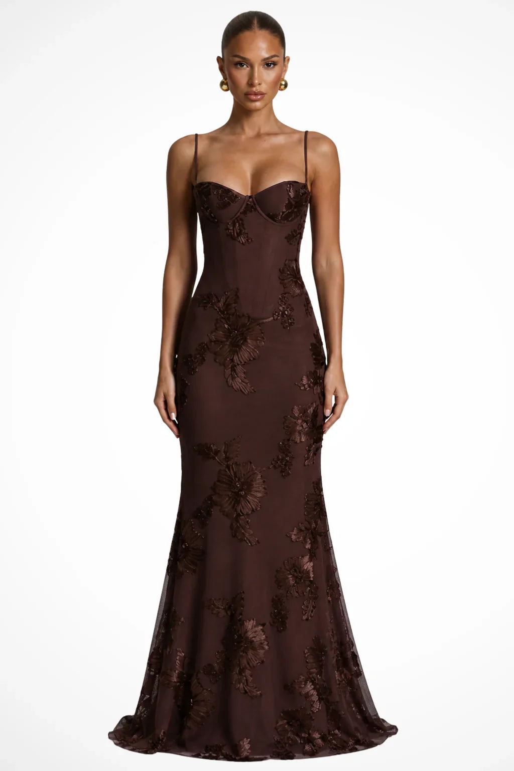 Skye | Floral Embroidered Corset Wedding Guest Maxi Dress with Cami Straps