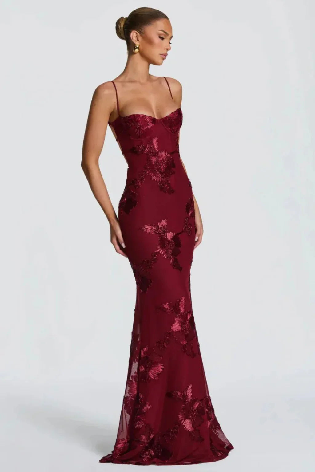 Skye | Floral Embroidered Corset Wedding Guest Maxi Dress with Cami Straps