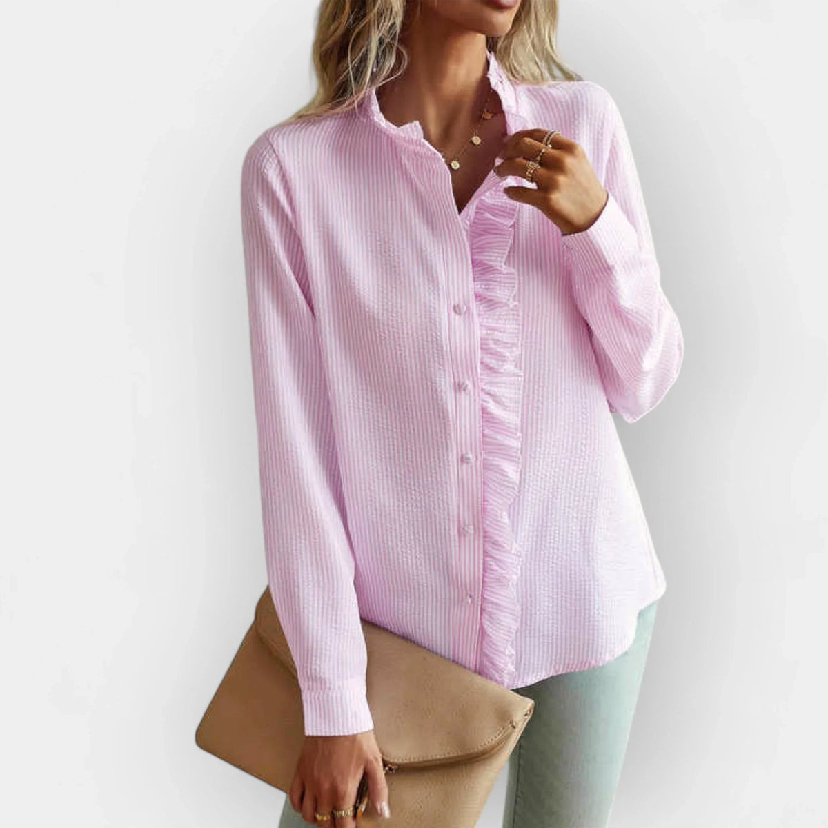 Skye | Women's Ruffle Button Up Shirt Blouse with Long Sleeves