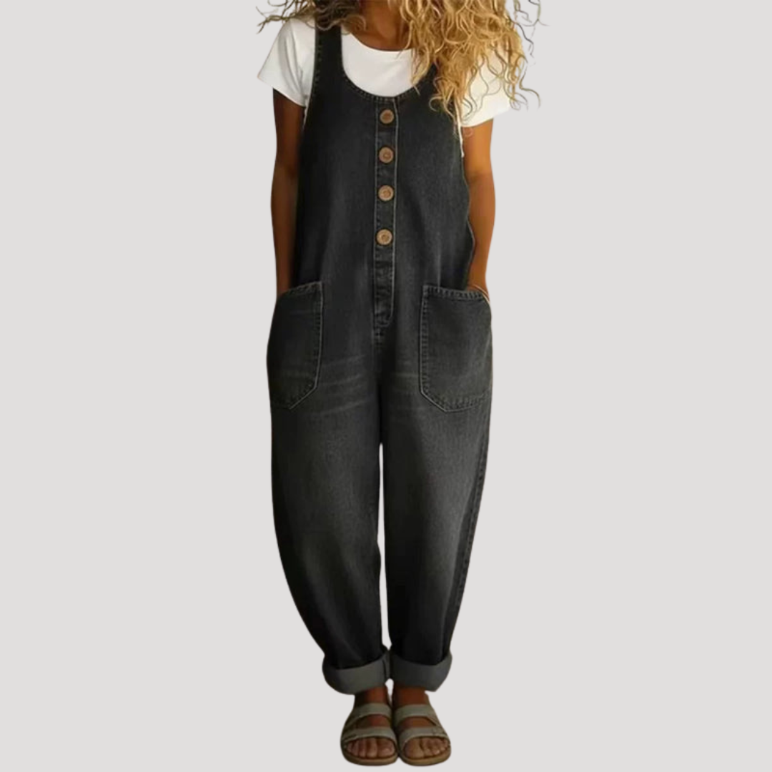 Women's Wide Leg Overalls with a Button Front | Adjustable Straps and Patch Pockets | Size S-3XL, 4 Colors