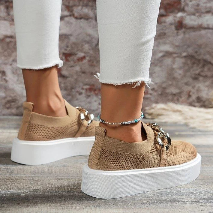 Sneakers For Women | Knit Platform Gold Chain Slip-On