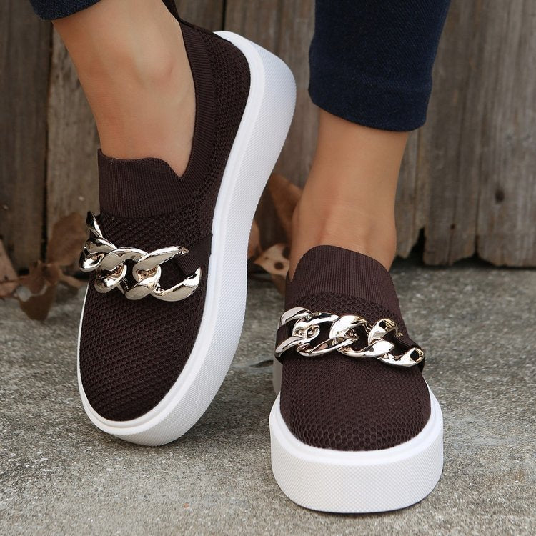 Sneakers For Women | Knit Platform Gold Chain Slip-On