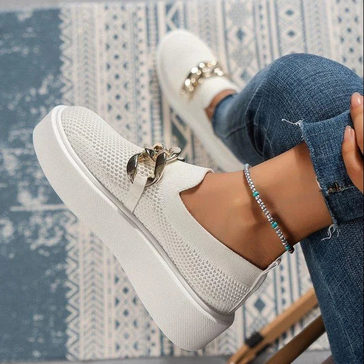 Sneakers For Women | Knit Platform Gold Chain Slip-On