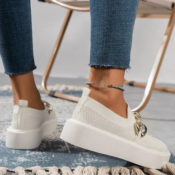 Sneakers For Women | Knit Platform Gold Chain Slip-On