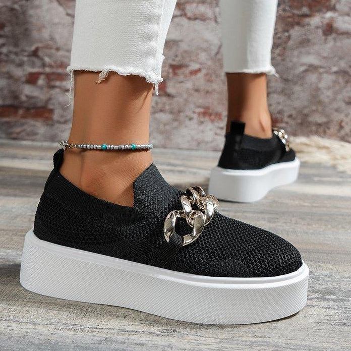 Sneakers For Women | Knit Platform Gold Chain Slip-On