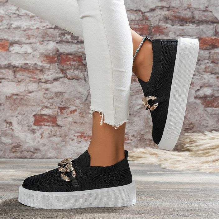 Sneakers For Women | Knit Platform Gold Chain Slip-On