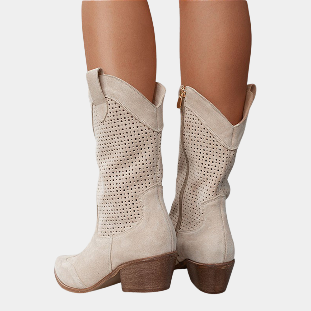 Sofia | Womens Western Cowboy Boots with Block Heel | Cushioned, Perforated Upper, Pull-On Style | 4 Colors, Sizes 2-10