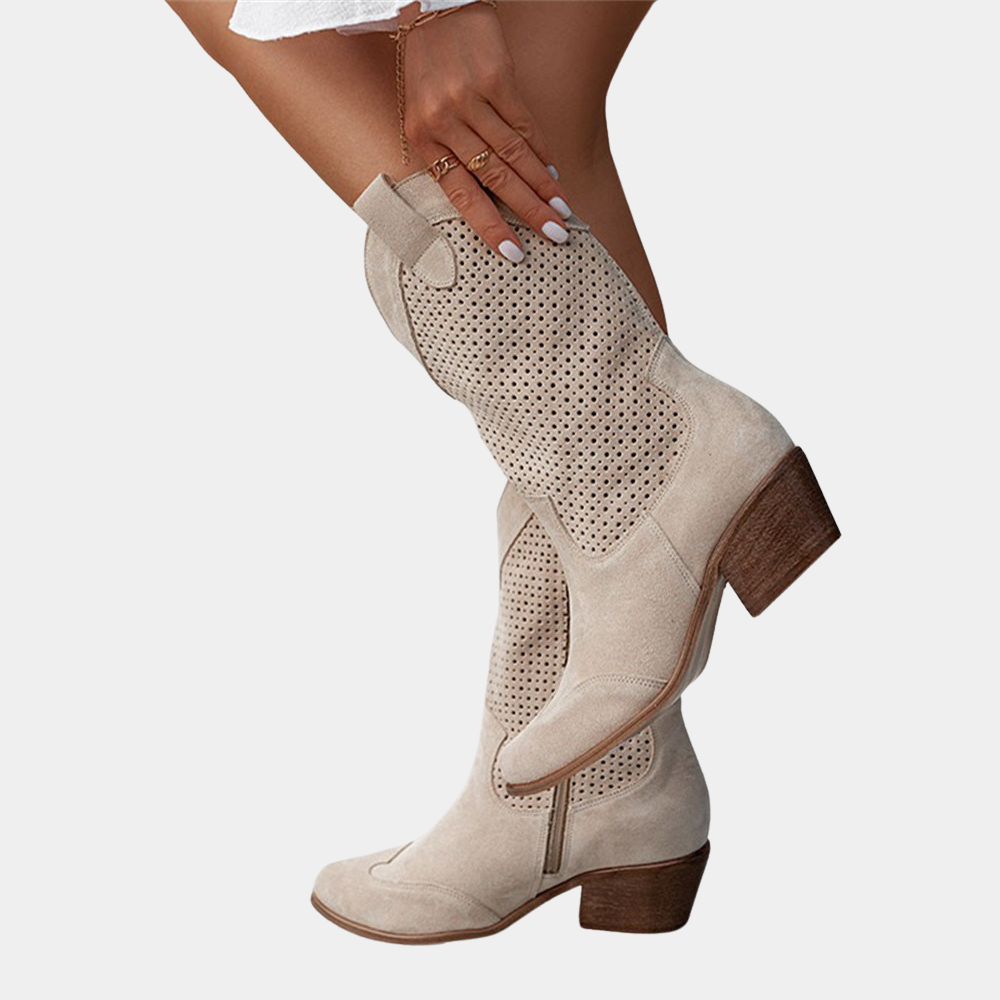 Sofia | Womens Western Cowboy Boots with Block Heel | Cushioned, Perforated Upper, Pull-On Style | 4 Colors, Sizes 2-10