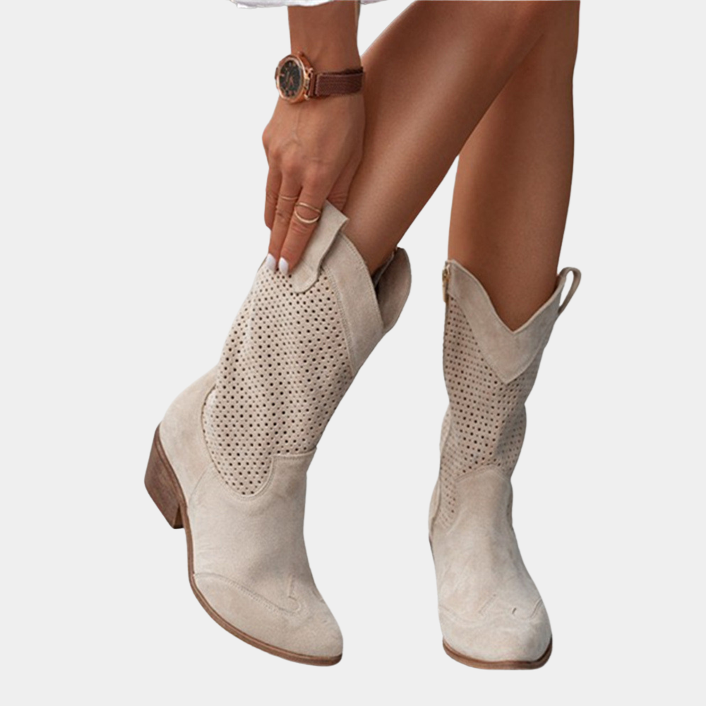 Sofia | Womens Western Cowboy Boots with Block Heel | Cushioned, Perforated Upper, Pull-On Style | 4 Colors, Sizes 2-10