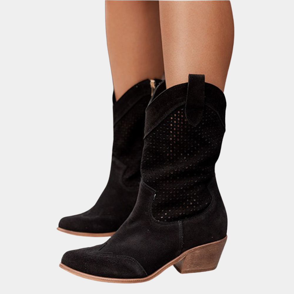 Sofia | Womens Western Cowboy Boots with Block Heel | Cushioned, Perforated Upper, Pull-On Style | 4 Colors, Sizes 2-10