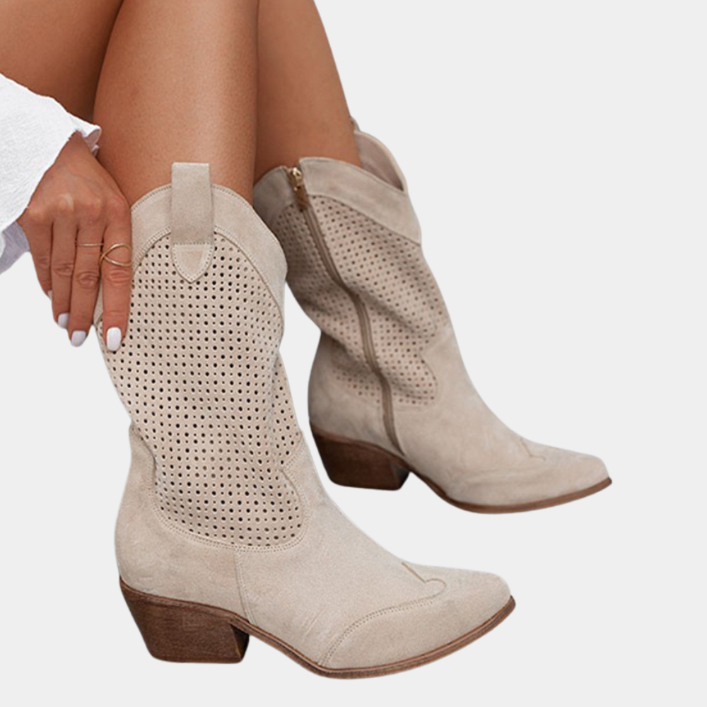 Sofia | Womens Western Cowboy Boots with Block Heel | Cushioned, Perforated Upper, Pull-On Style | 4 Colors, Sizes 2-10